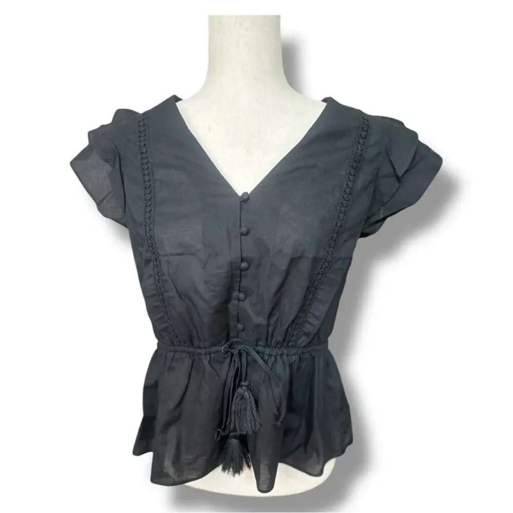 J.Crew - Women’s Black Flutter Sleeve Top Size Small